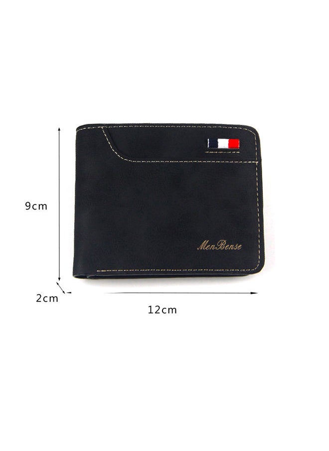 MenBense - Men's Stylish Short Wallet PU Leather Card Bag with Zipper 12*9*2cm - Image 1
