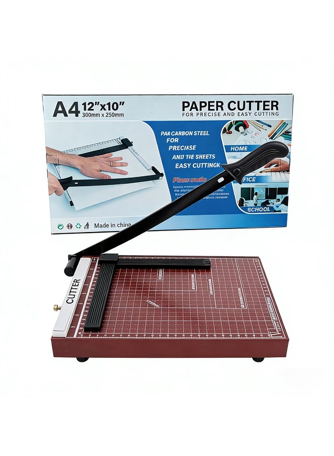 MileMelo A4 Paper Cutter Paper Guillotine Cutter Cut Cardboard 12x10inch Heavy-duty Metal Base for School,Home,Office Brown - Image 1