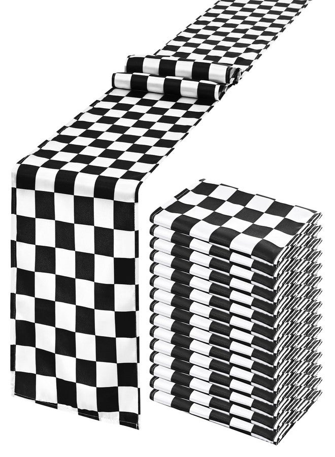 fani 15 Pack Checkered Table Runner Polyester Black and White Checkerboard Table Runner Classic Elegant Table Decor for Birthday Wedding Party Decorations Indoor Outdoor Events(12 x 108 Inch) - Image 1