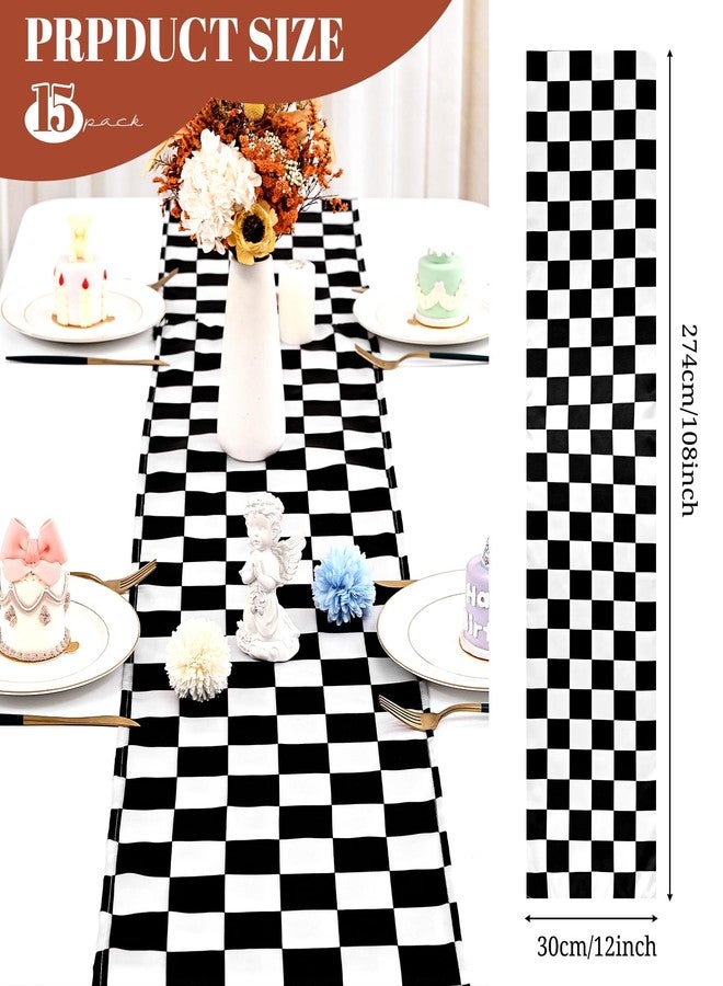 fani 15 Pack Checkered Table Runner Polyester Black and White Checkerboard Table Runner Classic Elegant Table Decor for Birthday Wedding Party Decorations Indoor Outdoor Events(12 x 108 Inch) - Image 2