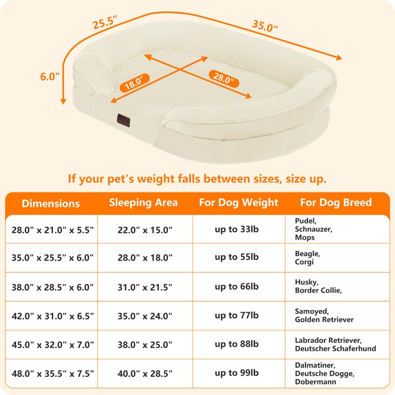 Dwanton Orthopedic Dog Bed for Medium Dogs with Gel Memory Foam, Waterproof Dog Sofa, Washable Pet Bed with Four Sided Bolster Cushion, Removable Cover & Non-Slip Bottom, 35", Beige - Image 4