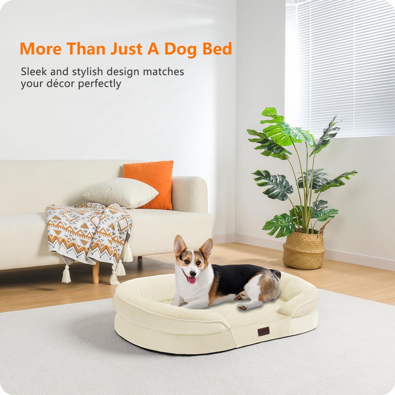 Dwanton Orthopedic Dog Bed for Medium Dogs with Gel Memory Foam, Waterproof Dog Sofa, Washable Pet Bed with Four Sided Bolster Cushion, Removable Cover & Non-Slip Bottom, 35", Beige - Image 2