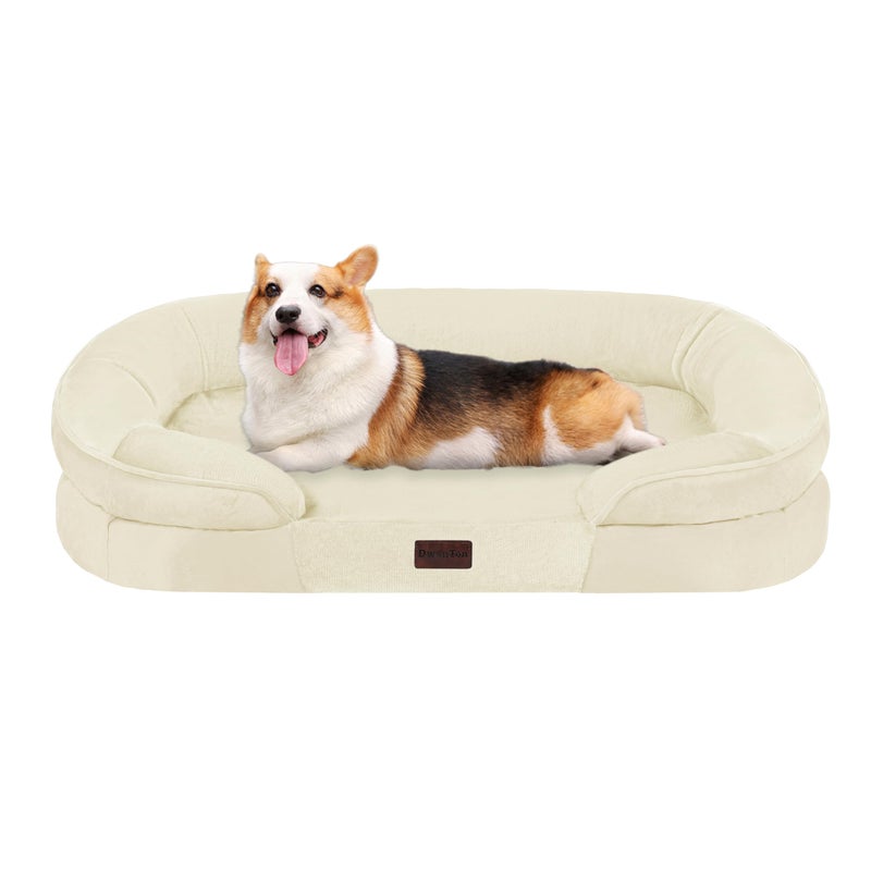 Dwanton Orthopedic Dog Bed for Medium Dogs with Gel Memory Foam, Waterproof Dog Sofa, Washable Pet Bed with Four Sided Bolster Cushion, Removable Cover & Non-Slip Bottom, 35", Beige - Image 1