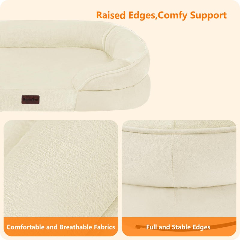 Dwanton Orthopedic Dog Bed for Medium Dogs with Gel Memory Foam, Waterproof Dog Sofa, Washable Pet Bed with Four Sided Bolster Cushion, Removable Cover & Non-Slip Bottom, 35", Beige - Image 5