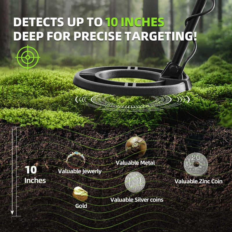 GreenRex Metal Detector for Adults Professional, Waterproof Pinpoint, High Accuracy Gold and Silver Detection, Underwater and Beach Use, 10'' IP68 Coil, Bigger LCD, New Advanced DSP Chip, Black - Image 5