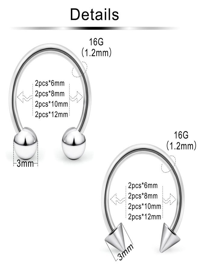 Ftovosyo 16PCS 16G Multiple Different Sizes Horseshoe Barbell Surgical Steel Nose Septum Rings Hoop Daith Earring Eyebrow Helix Vertical Lip Piercing Jewelry for Women Men - Image 3