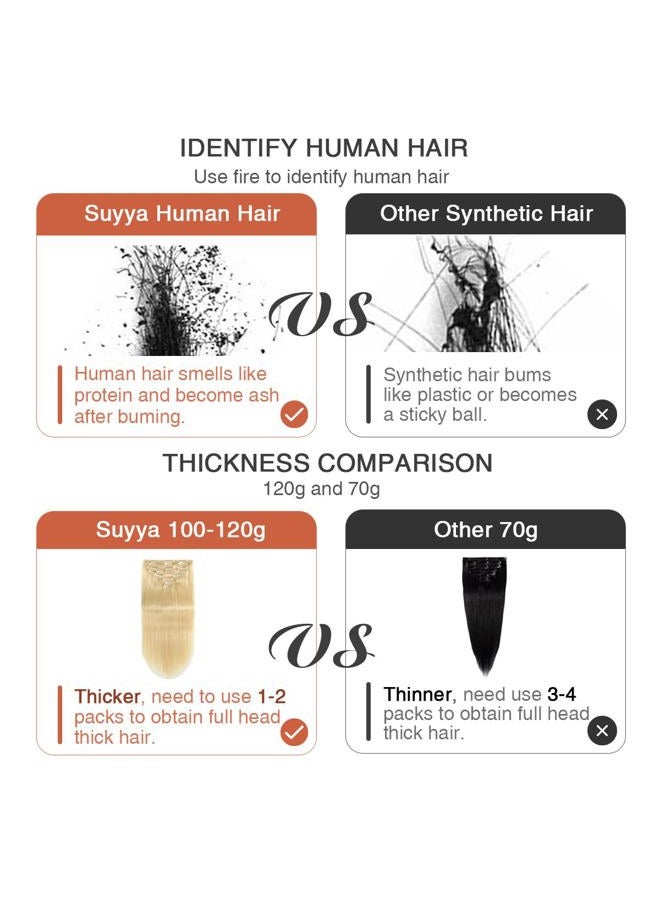 SUYYA Clip in Hair Extensions - Real Human Hair, Bleach Blonde, Straight, Double Weft Clip ins, 7pcs 110g (14 inches #613) - Image 5