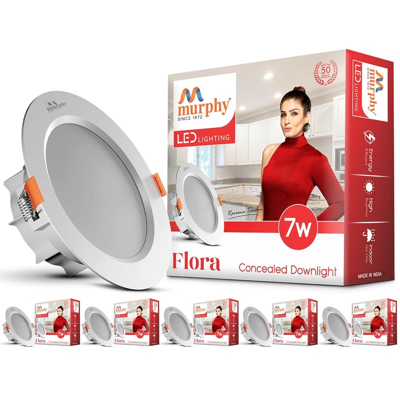 MURPHY Flora 7W LED Down Light, Cool White Light, Round, Pack of 6, Recessed Ceiling LED Light, Suited for 3 inch Junction Box (2 Years Warranty) - Image 1