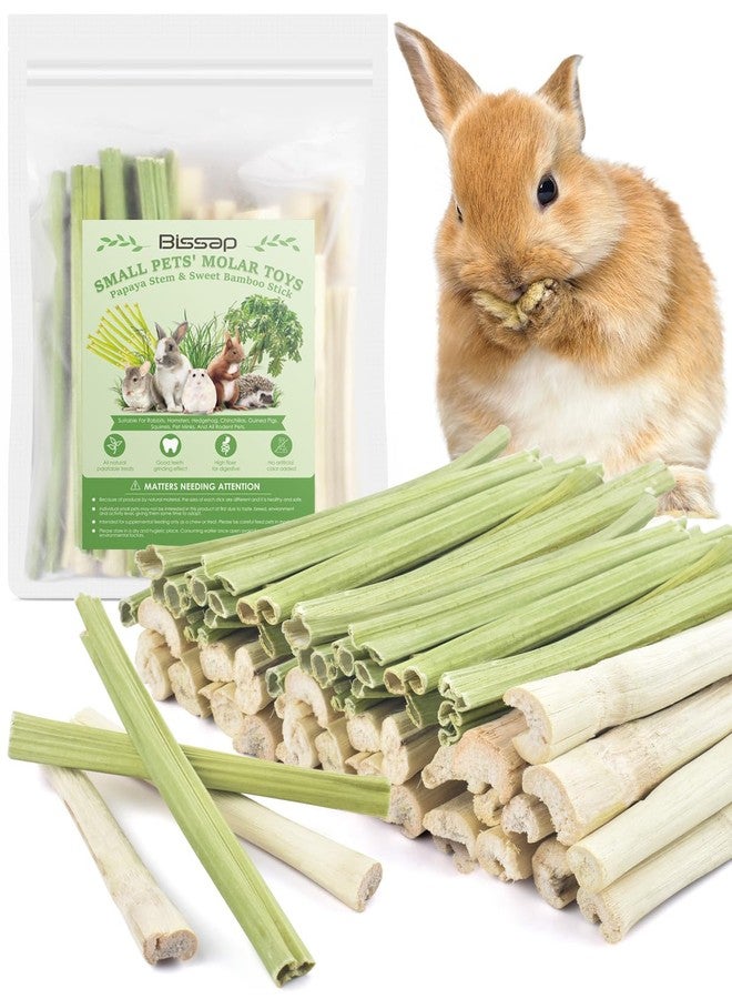 Bissap 80PCS Rabbit Chew Sticks, 40PCS Sweet Bamboo Chew Sticks & 40PCS Papaya Stems Bunny Chews for Rabbit Hamster Chinchilla Guinea Pig Small Animals Natural Molar Treats - Image 1
