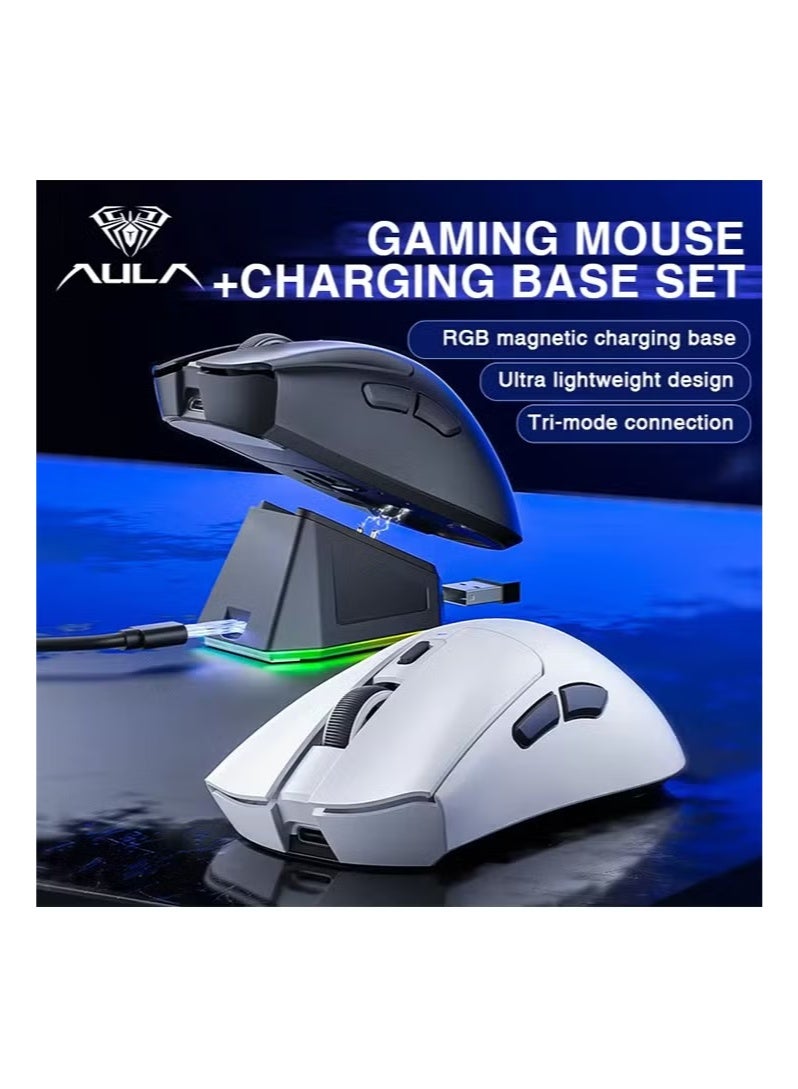 أولا ماوس ألعاب عالي الدقة AULA SC380 ثلاثي الأوضاع 59 جرامًا خفيف الوزن للغاية مع قاعدة شحن مغناطيسية RGB - Image 4