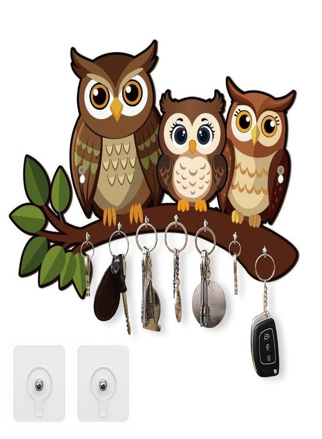 inultimate Decorative Owl Family Wooden Key Holder for Home Decor Key Hangers Keychain Holder & Key Holder for Wall | No Drilling Required | with 2 Strong Sticker Hooks - Image 1