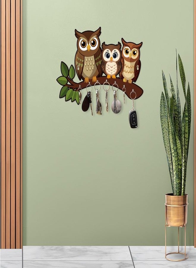inultimate Decorative Owl Family Wooden Key Holder for Home Decor Key Hangers Keychain Holder & Key Holder for Wall | No Drilling Required | with 2 Strong Sticker Hooks - Image 3