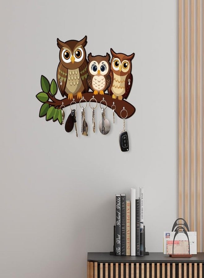 inultimate Decorative Owl Family Wooden Key Holder for Home Decor Key Hangers Keychain Holder & Key Holder for Wall | No Drilling Required | with 2 Strong Sticker Hooks - Image 4
