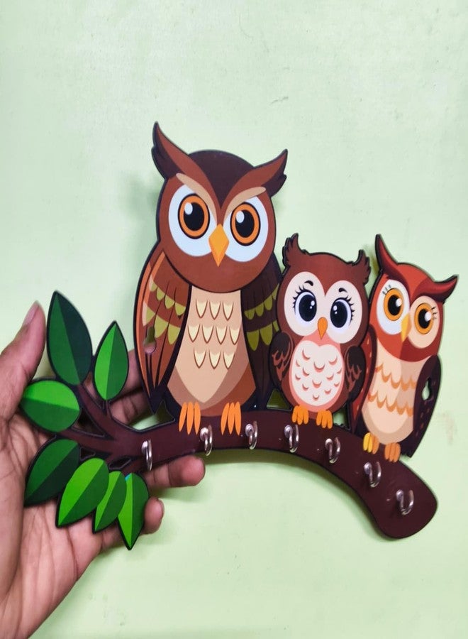 inultimate Decorative Owl Family Wooden Key Holder for Home Decor Key Hangers Keychain Holder & Key Holder for Wall | No Drilling Required | with 2 Strong Sticker Hooks - Image 5