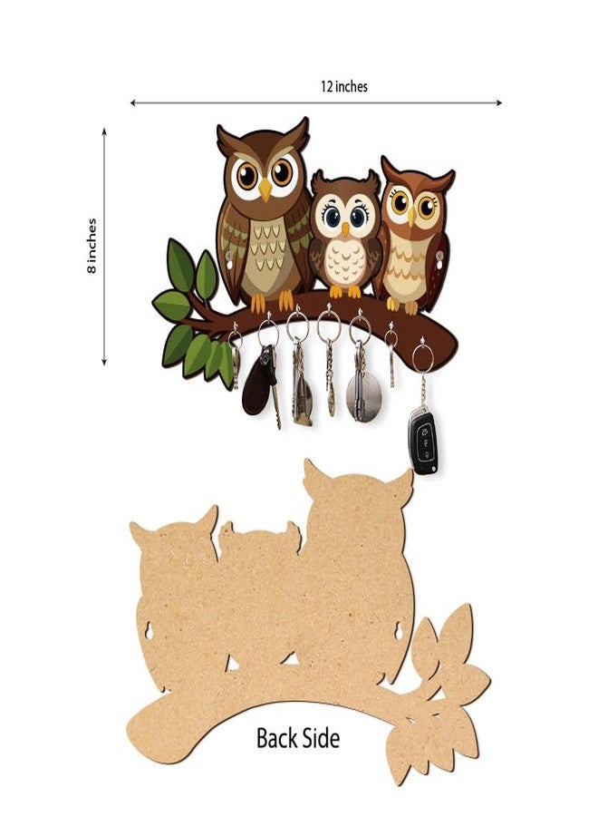 inultimate Decorative Owl Family Wooden Key Holder for Home Decor Key Hangers Keychain Holder & Key Holder for Wall | No Drilling Required | with 2 Strong Sticker Hooks - Image 2