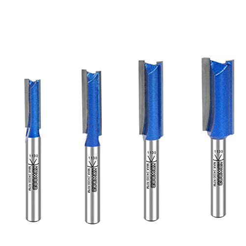 KOWOOD Plus Double Flute Straight Router Bit Set, 1/4 Inch Shank. Cutting Diameter in 1/4”, 5/16”, 3/8”, 1/2”. with Updated Kowood C3 Carbide. Great for Create Groove, dado or Hollow - Image 1