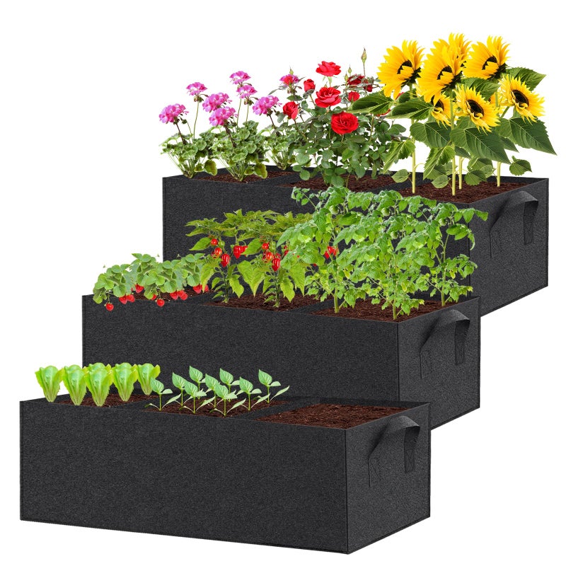 RGJ 3 Pack Fabric Raised Garden Bed, 22 Gallon 3x1x1 FT Garden Growing Bags with Handle, 3 Grids Breathable Garden Grow Bed Bag Grow Planter Bags Plant Bed for Planting Vegetables, Flowers and Herbs - Image 1