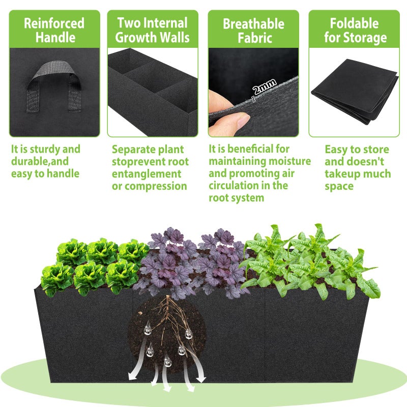 RGJ 3 Pack Fabric Raised Garden Bed, 22 Gallon 3x1x1 FT Garden Growing Bags with Handle, 3 Grids Breathable Garden Grow Bed Bag Grow Planter Bags Plant Bed for Planting Vegetables, Flowers and Herbs - Image 3
