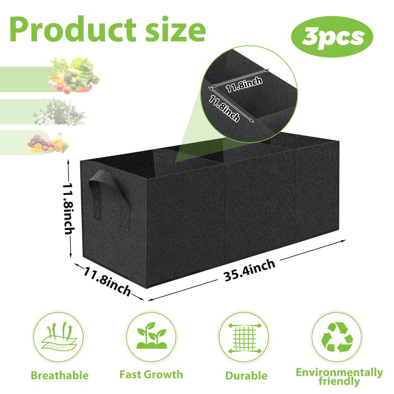 RGJ 3 Pack Fabric Raised Garden Bed, 22 Gallon 3x1x1 FT Garden Growing Bags with Handle, 3 Grids Breathable Garden Grow Bed Bag Grow Planter Bags Plant Bed for Planting Vegetables, Flowers and Herbs - Image 2