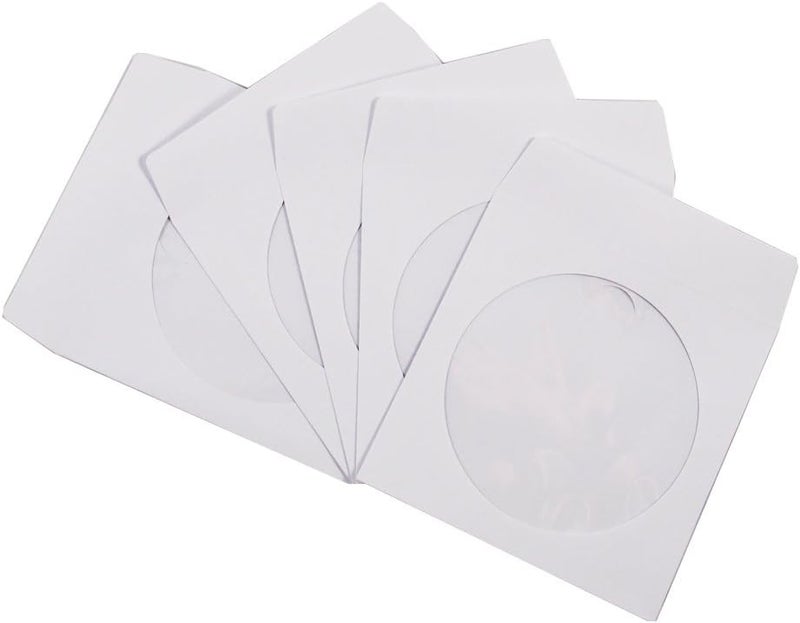 maxtek 100 Pack Maxtek Premium White Paper CD DVD Sleeves Envelope with Window Cut Out and Flap 100 gsm - Image 1