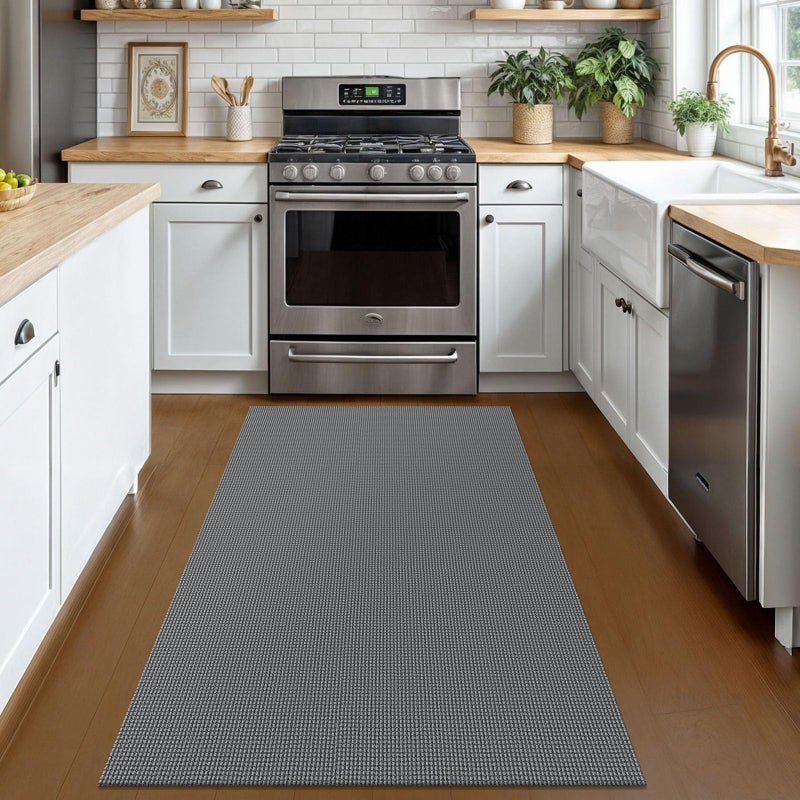 KOZYFLY Rugs for Entryway 3x5 ft Washable Area Rug Non Slip Rubber Backed Entry Rug Woven Indoor Door Mat Cotton Kitchen Rugs Floor Carpet for Entryway, Foyer, Backdoor, Grey/Dark Grey - Image 2