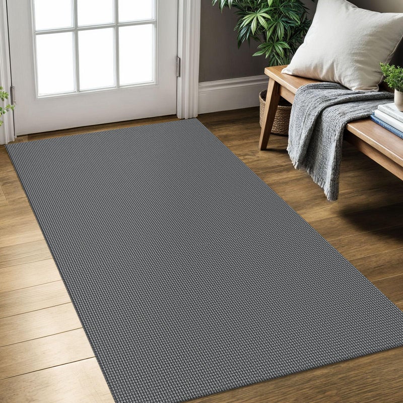 KOZYFLY Rugs for Entryway 3x5 ft Washable Area Rug Non Slip Rubber Backed Entry Rug Woven Indoor Door Mat Cotton Kitchen Rugs Floor Carpet for Entryway, Foyer, Backdoor, Grey/Dark Grey - Image 1