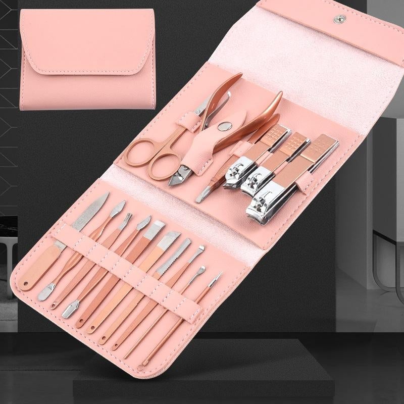 Manicure Scissors Care Tool Stainless Steel Beauty Nail Clippers Nail Pedicure Knife 12/16 in1 Set(16pcs-Rose Gold) - Image 1