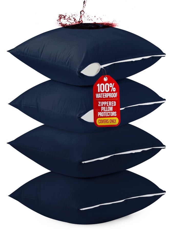 Utopia Bedding Zippered Waterproof Throw Pillow Protectors (No Pillow Inserts), European (Pack of 4, Navy), Bed Bug Proof Decorative Pillow Encasement Covers for Outdoors, Bed, Couch 26 x 26 inches - Image 1