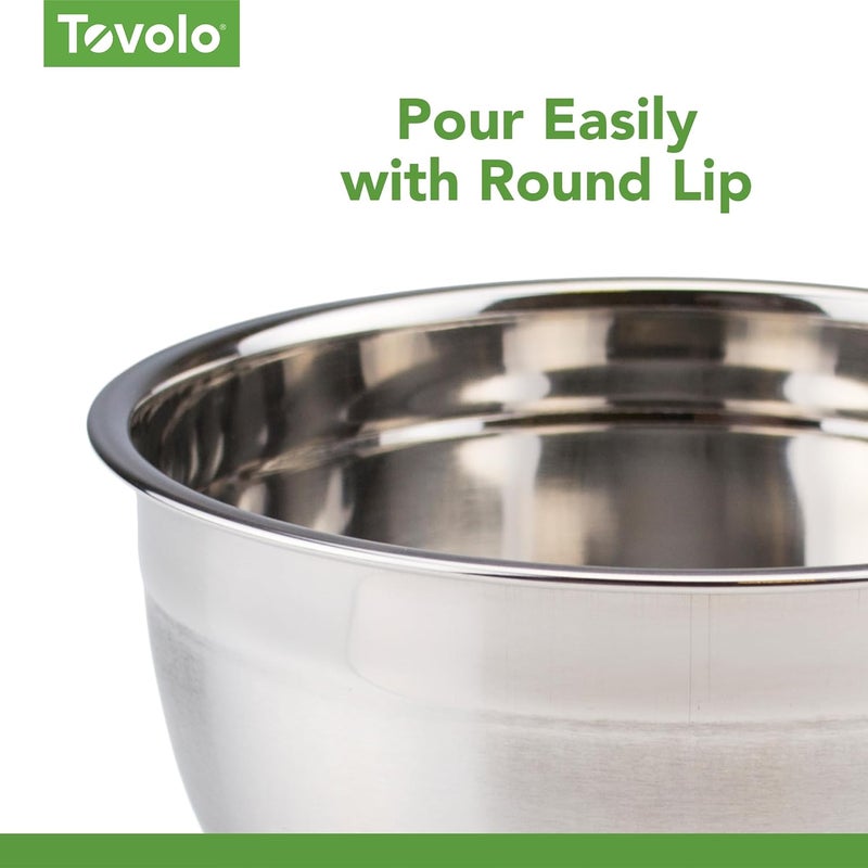توفولو أوعية خلط من الفولاذ المقاوم للصدأ من توفولو، سعة 7.5 كوارت - وعاء خلط معدني قابل للتكديس بحافة مستديرة لسهولة الصب وتقليل الفوضى - مستلزمات مطبخ كبيرة وصغيرة آمنة للغسيل في غسالة الأطباق للتحضير والطهي - Image 4