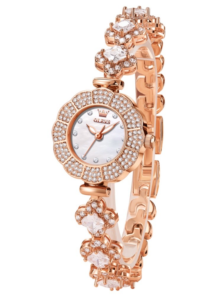 OLEVS Elegant Women's Watch, Sparkling Diamond Embedded Stainless Steel Strap, Petal Dial Design, High Hardness Coated Crystal, Waterproof and Wear Resistant, Chic and Versatile - Image 1
