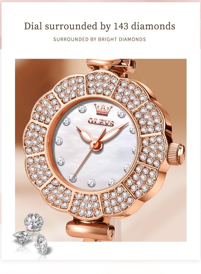 OLEVS Elegant Women's Watch, Sparkling Diamond Embedded Stainless Steel Strap, Petal Dial Design, High Hardness Coated Crystal, Waterproof and Wear Resistant, Chic and Versatile - Image 3