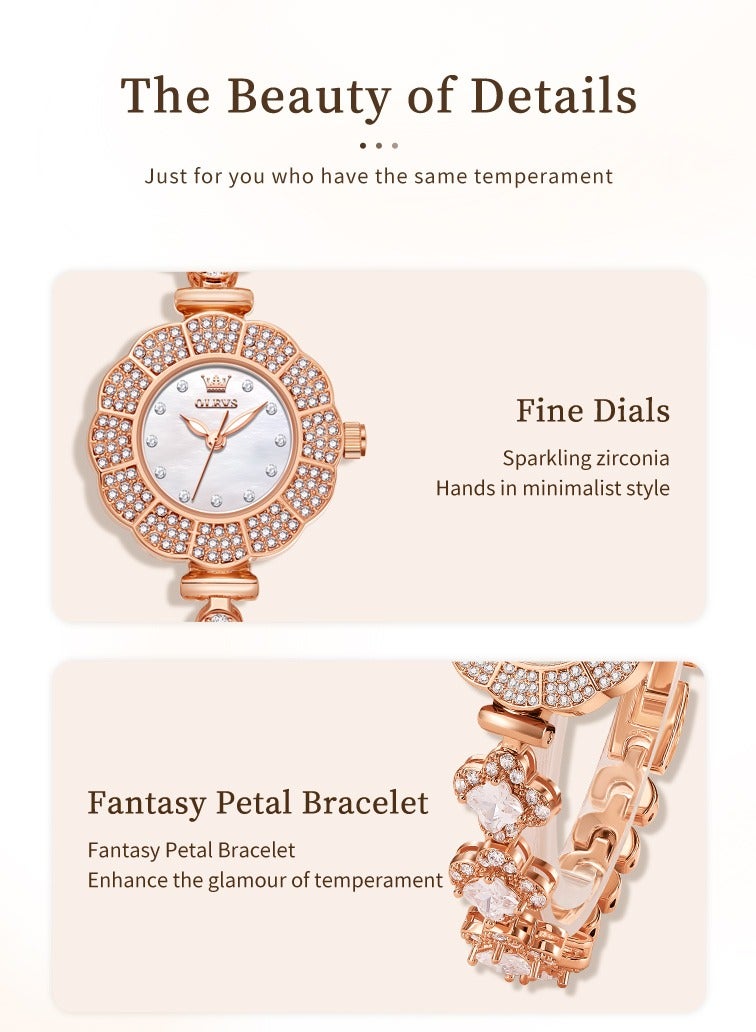 OLEVS Elegant Women's Watch, Sparkling Diamond Embedded Stainless Steel Strap, Petal Dial Design, High Hardness Coated Crystal, Waterproof and Wear Resistant, Chic and Versatile - Image 5