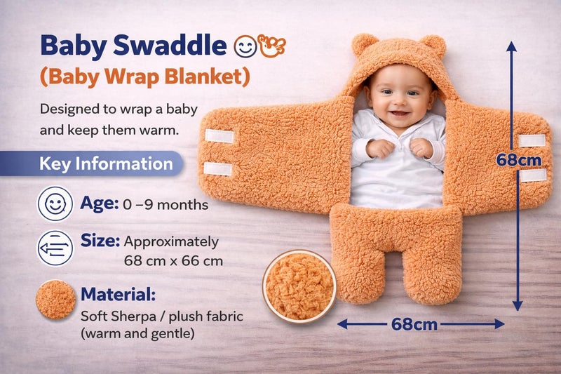 BRANDONN Baby Blanket Newborn Gift Pack of Swaddle Wrapper, 0-9 Months, Length 68 cm x Width 68 cm - Image 4