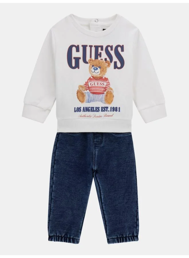 GUESS Kids Logo Crew Neck Sweatshirt and Pant Sets