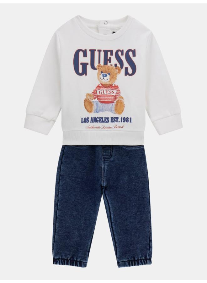 GUESS Kids Logo Crew Neck Sweatshirt and Pant Sets - Image 1