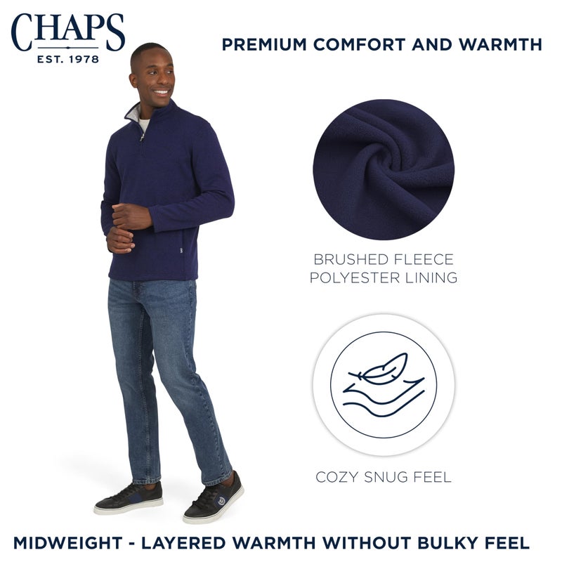 Chaps Men's Regular Fit Long Sleeve Midweight Quarter Zip Fleece Pullover Sweater, Mountain Blue, X-Large - Image 3