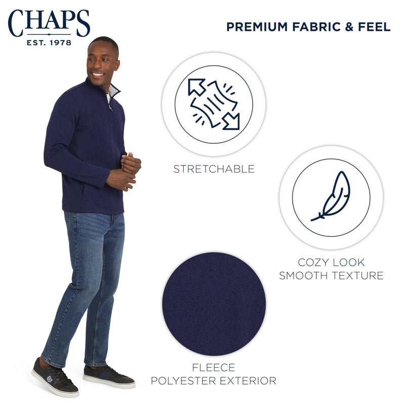Chaps Men's Regular Fit Long Sleeve Midweight Quarter Zip Fleece Pullover Sweater, Mountain Blue, X-Large - Image 5