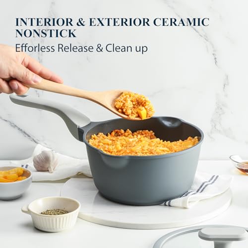 PRICUSIS Nonstick Saucepan with Lid, 2 Quart Ceramic Sauce Pan, Non Toxic Sauce Pot with Pour Spouts for Multipurpose Use, PTFE, PFOA & PFAS Free, Induction Compatible. - Image 3