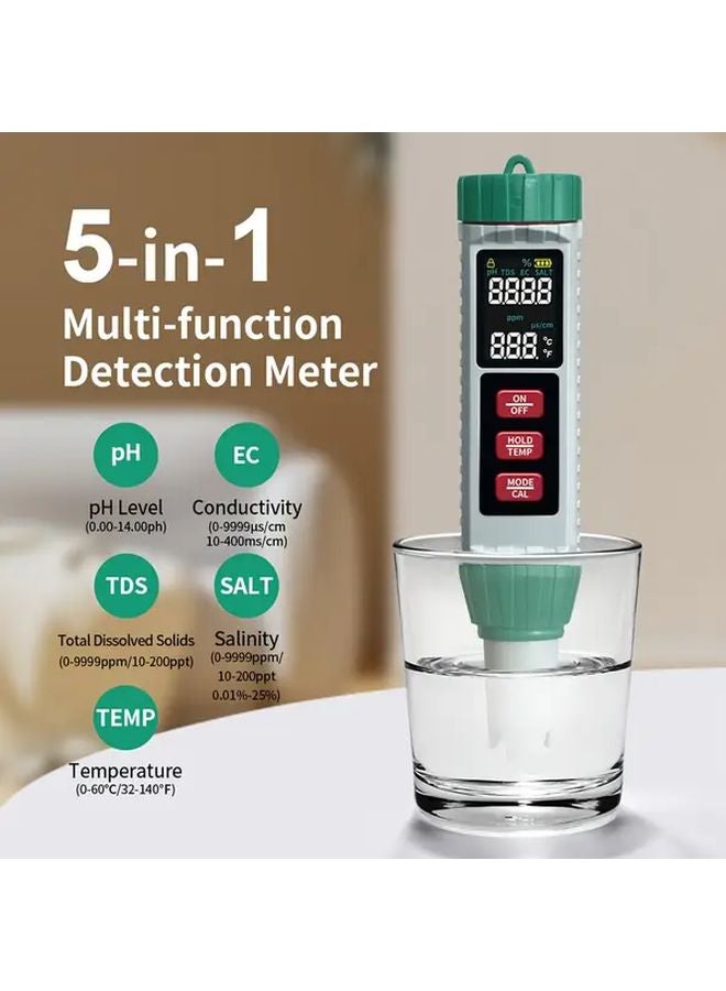 5 In 1 Water Quality Test Pen Without Batteries For Drinking Sea Water Pools Hot Tubs - Image 1