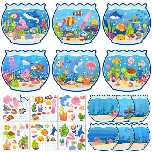 AMCEMIC Summer Craft Kits for Kids Make A Ocean Animals Worlds Stickers Scene Summer Craft Under The Sea Scene Sticker Shark Tropical Fish Sea Animal Bulk Set for Home Classroom Game Activities 24Set - Image 1