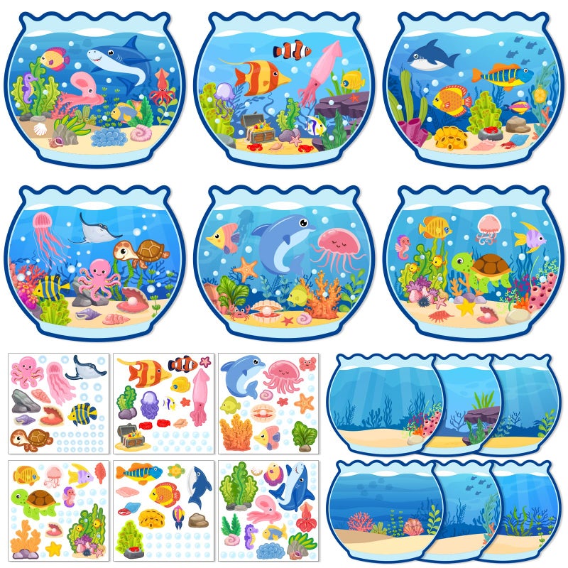 AMCEMIC Summer Craft Kits for Kids Make A Ocean Animals Worlds Stickers Scene Summer Craft Under The Sea Scene Sticker Shark Tropical Fish Sea Animal Bulk Set for Home Classroom Game Activities 24Set - Image 2