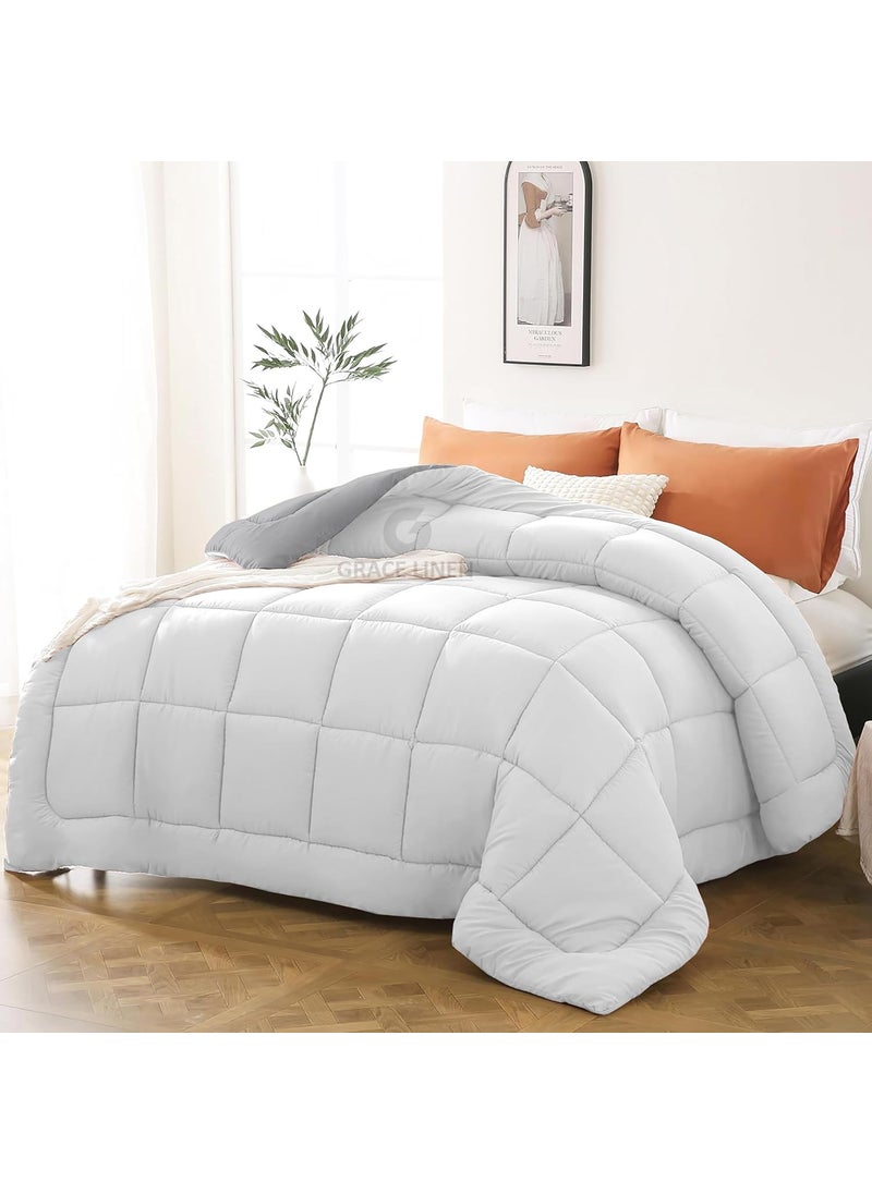 Grace Linen Grace Linen Heavy Winter Comforter Double Bed Size 90X100 600 GSM Winter Blanket ComforterRajaiDuvet Microfiber Super Soft Fluffy Double Bed WhiteSilver Grey Color  - Image 2