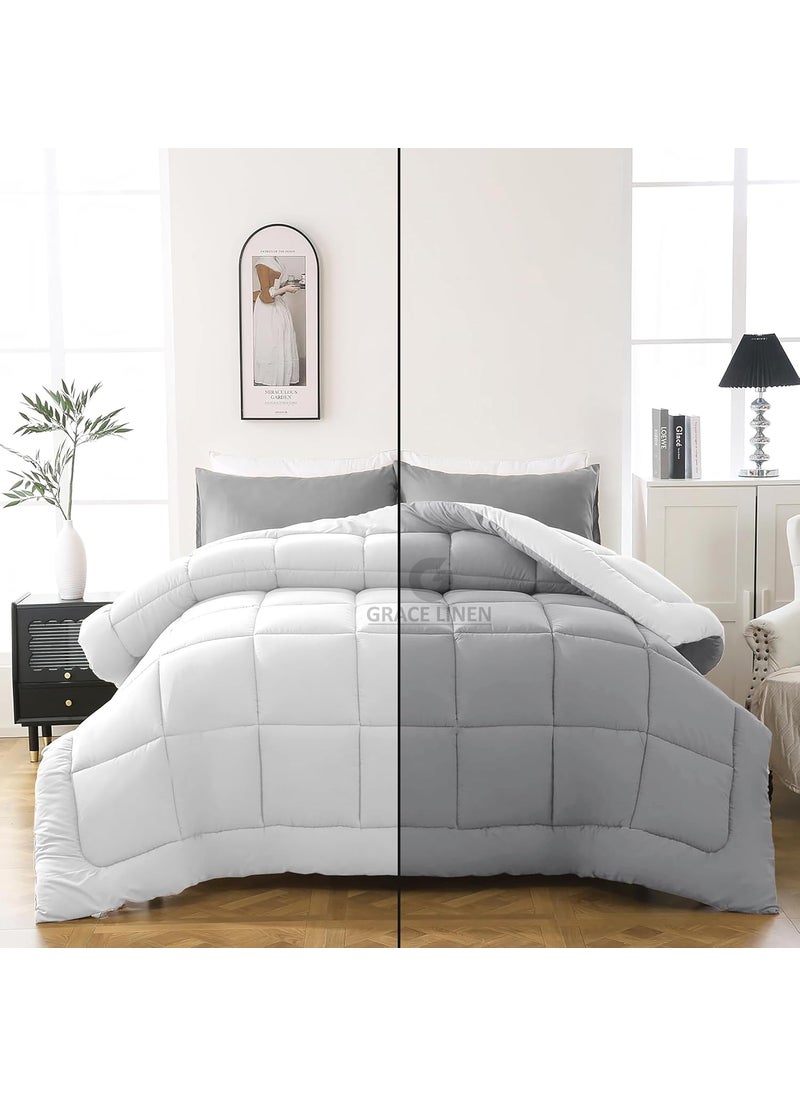 Grace Linen Grace Linen Heavy Winter Comforter Double Bed Size 90X100 600 GSM Winter Blanket ComforterRajaiDuvet Microfiber Super Soft Fluffy Double Bed WhiteSilver Grey Color  - Image 1