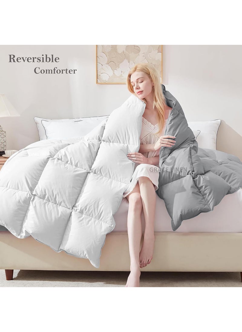 Grace Linen Grace Linen Heavy Winter Comforter Double Bed Size 90X100 600 GSM Winter Blanket ComforterRajaiDuvet Microfiber Super Soft Fluffy Double Bed WhiteSilver Grey Color  - Image 3
