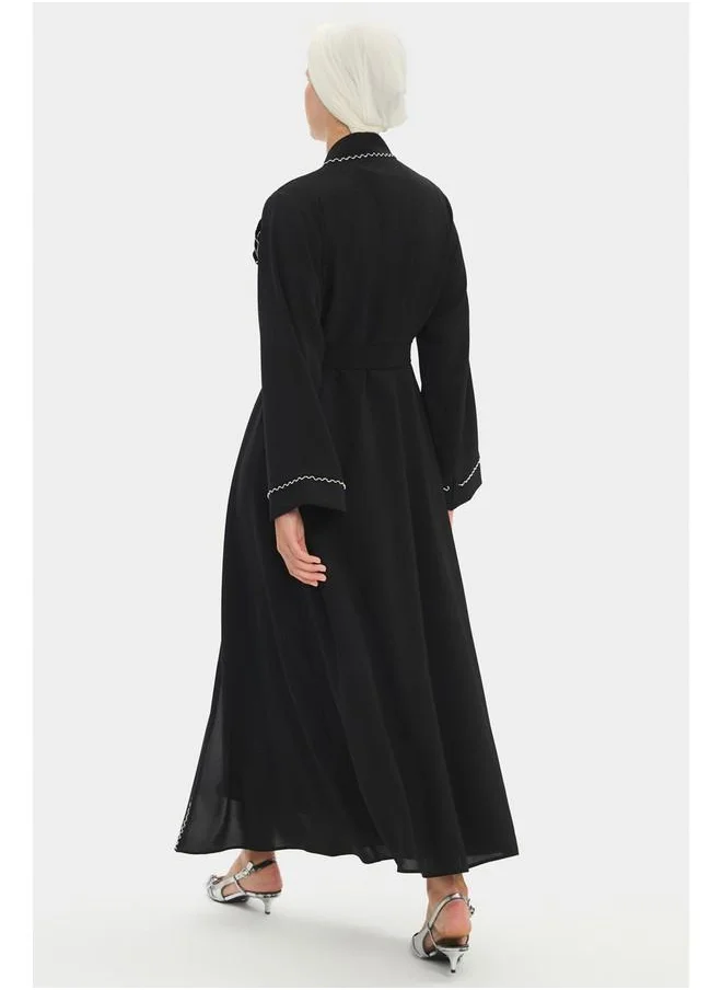 JUNE June Women Embroidered Detailed Abaya Black