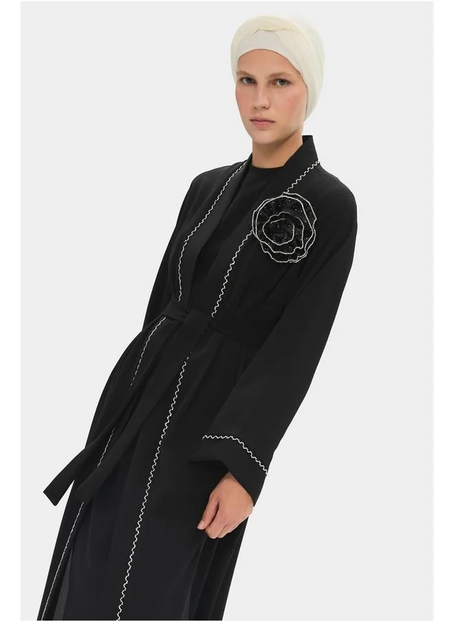 JUNE June Women Embroidered Detailed Abaya Black