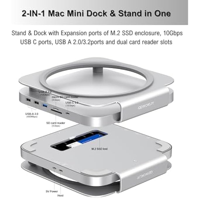 rayihni MAC MINI DOCK AND STAND WITH M.2 SSD ENCLOSURE, 10GBPS USB A/C PORT, DUAL CARD READER FOR MAC MINI M1 M2 AND MAC STUDIO | ACCESSORIES - Image 2