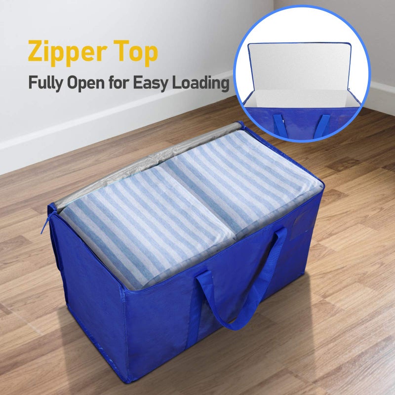 TICONN 4 Pack Extra Large Moving Bags Heavy Duty with Zippers & Carrying Handles, Durable Storage Bags Moving Boxes for Closet Organizers and Storage (4 Pack, Blue) - Image 4