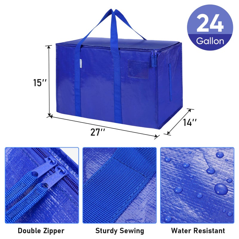 TICONN 4 Pack Extra Large Moving Bags Heavy Duty with Zippers & Carrying Handles, Durable Storage Bags Moving Boxes for Closet Organizers and Storage (4 Pack, Blue) - Image 3