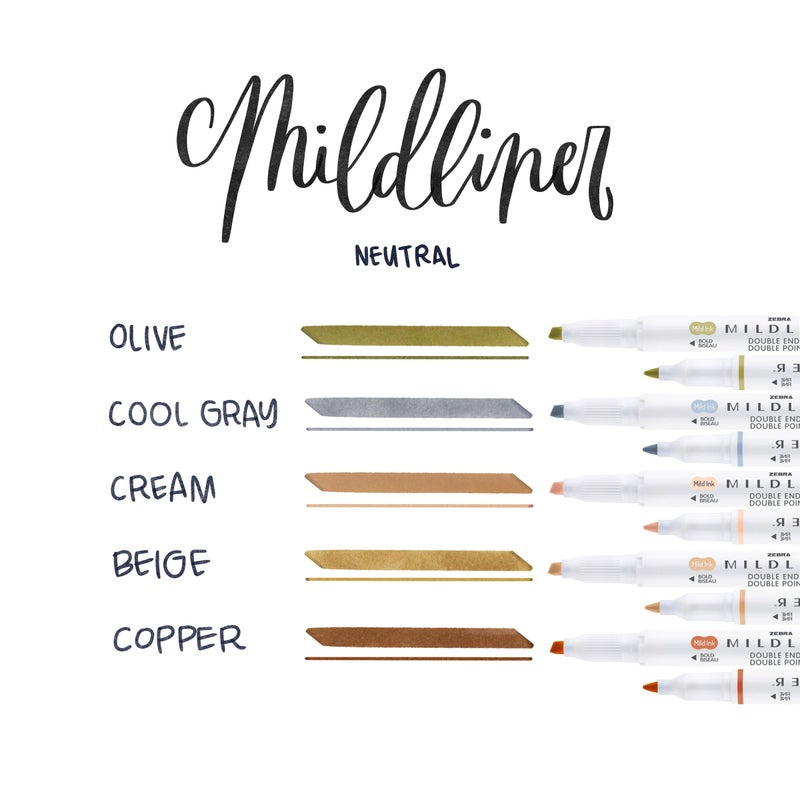 Zebra Pen Mildliner Double-Ended Highlighter Set  Broad and Fine Point Tips  No Bleed Bible Assorted Neutral Vintage Ink Colors  Model Number: 78605  5-Count  Pack of 1 - Image 2
